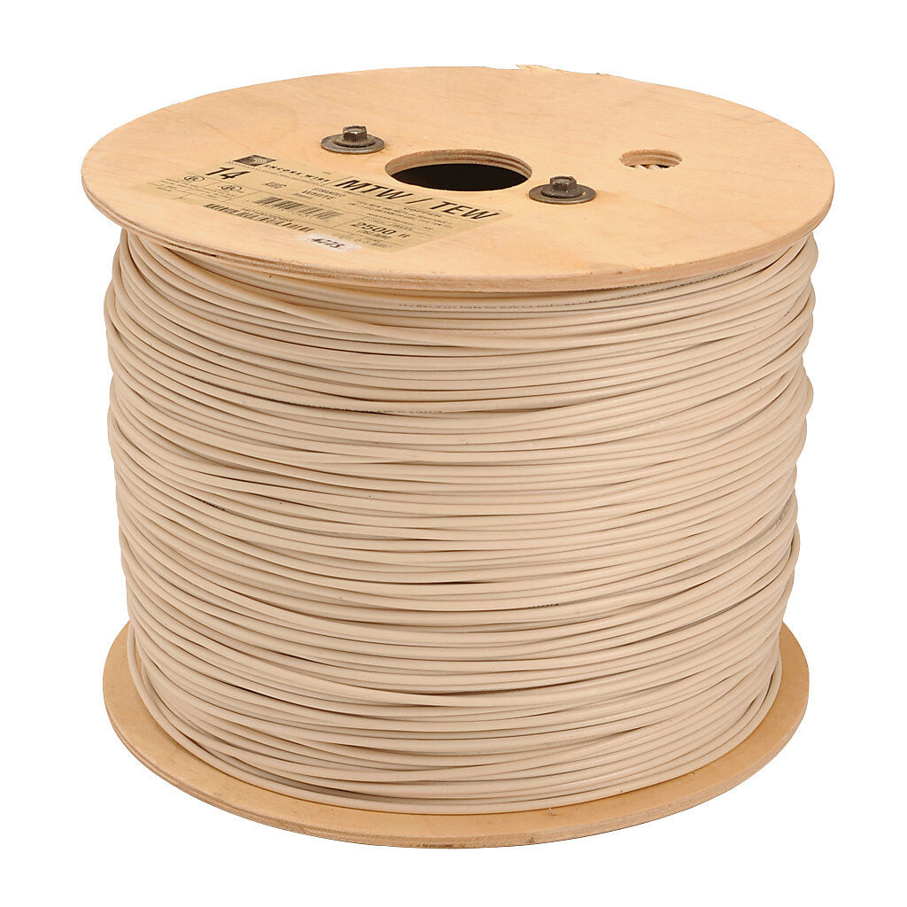 Atlas Wire MTW hook-up wire, single conductor, 16 AWG, 26-stranded, bare copper, PVC conductor insulation material, white, 600V, 2500ft reel.-MTW16WH25