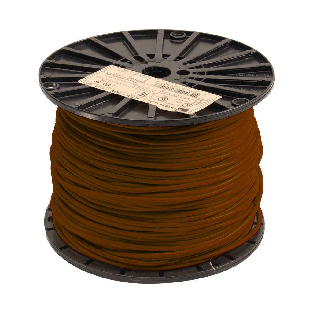 Atlas Wire MTW hook-up wire, single conductor, 18 AWG, 16-stranded, bare copper, PVC conductor insulation material, brown, 600V, 1000ft spool.-MTW18BN10