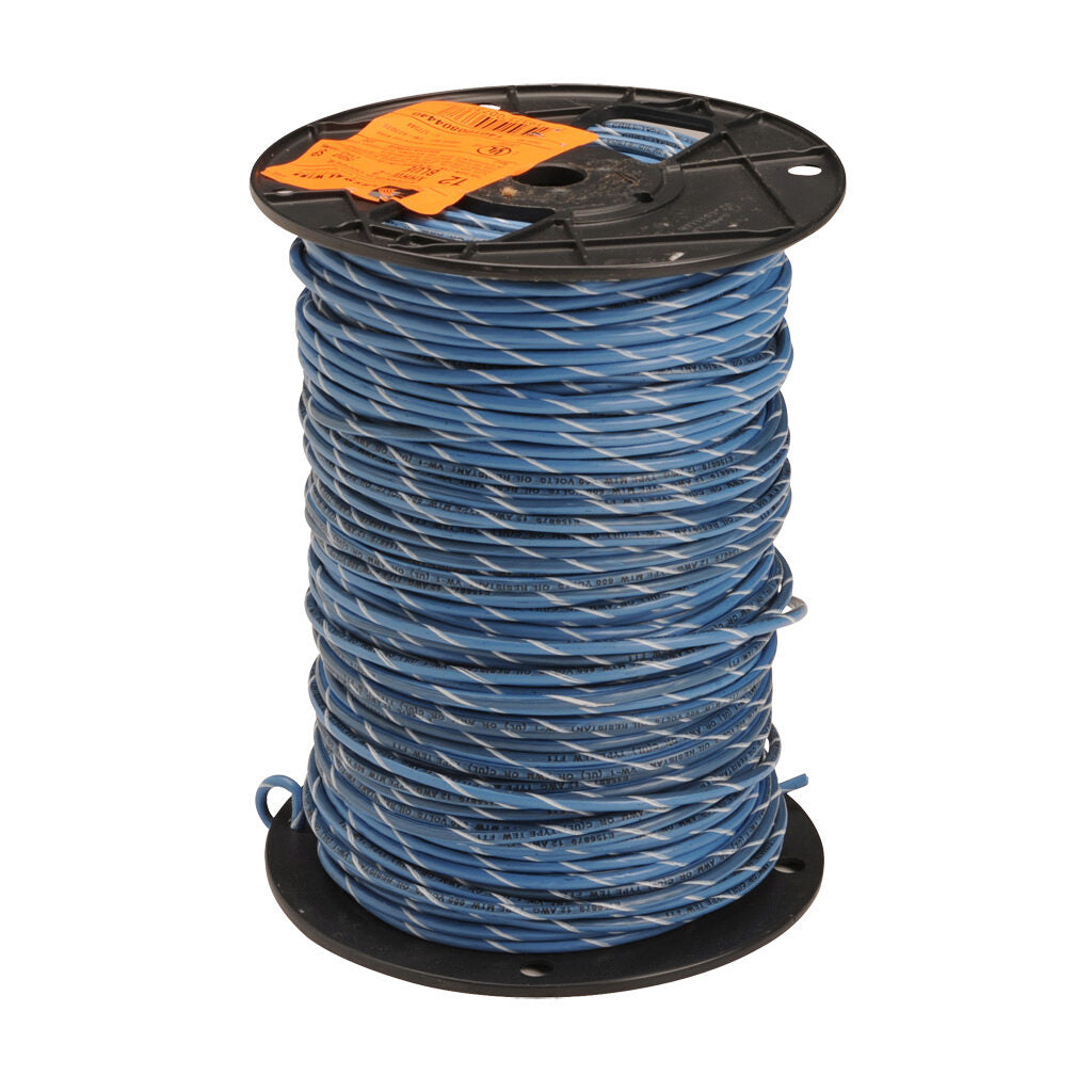Atlas Wire MTW hook-up wire, single conductor, 18 AWG, 16-stranded, bare copper, PVC conductor insulation material, blue with white stripe, 600V, 1000ft spool.-MTW18BW10