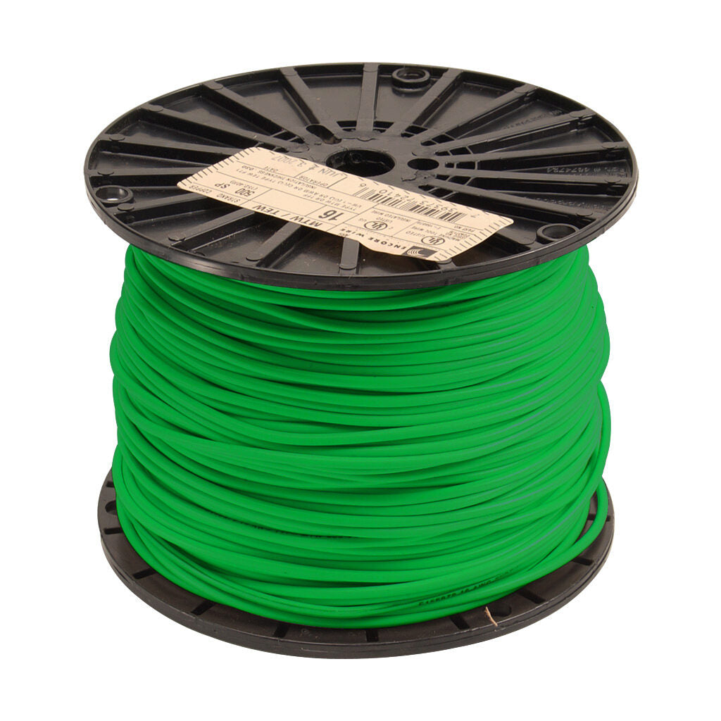 Atlas Wire MTW hook-up wire, single conductor, 18 AWG, 16-stranded, bare copper, PVC conductor insulation material, green, 600V, 500ft spool.-MTW18GN
