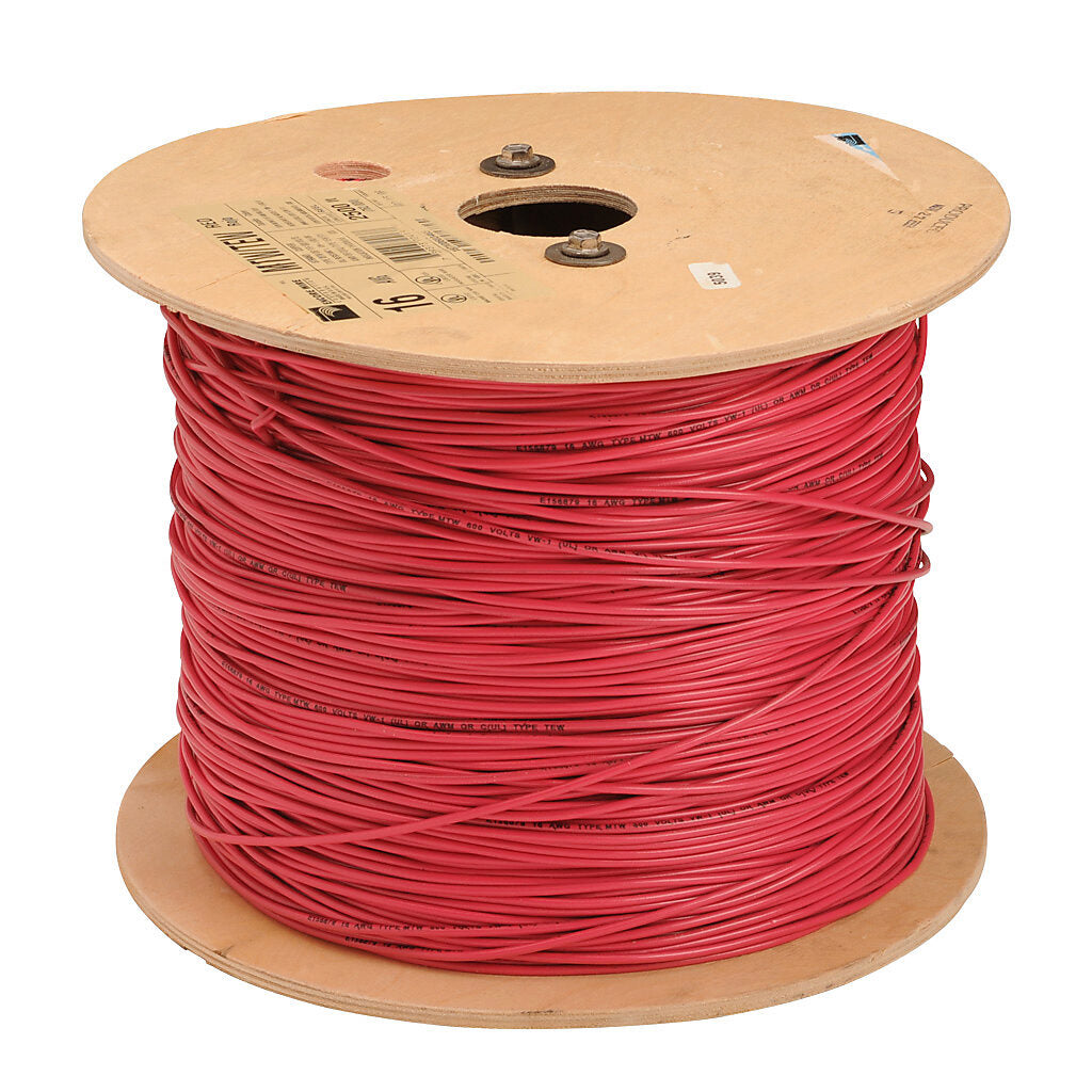 Atlas Wire MTW hook-up wire, single conductor, 18 AWG, 16-stranded, bare copper, PVC conductor insulation material, red, 600V, 2500ft reel.-MTW18RD25