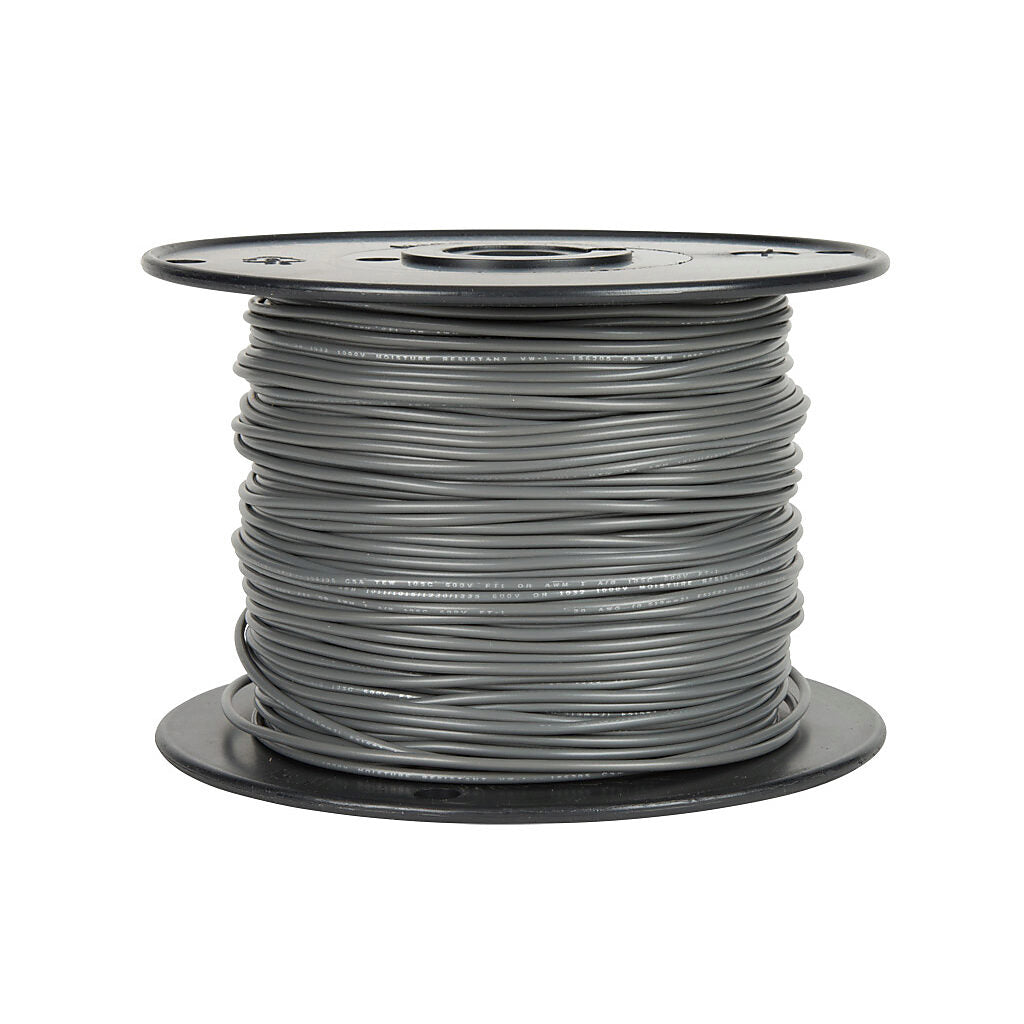 Atlas Wire MTW hook-up wire, single conductor, 20 AWG, 10-stranded, bare copper, PVC conductor insulation material, gray, 600V, 500ft spool.-MTW20GY