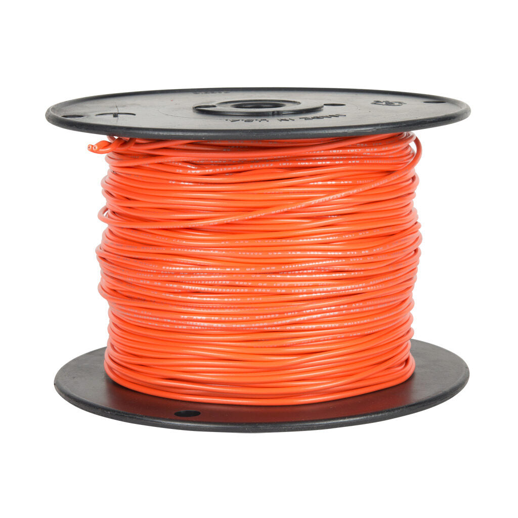 Atlas Wire MTW hook-up wire, single conductor, 20 AWG, 10-stranded, bare copper, PVC conductor insulation material, orange, 600V, 500ft spool.-MTW20OR
