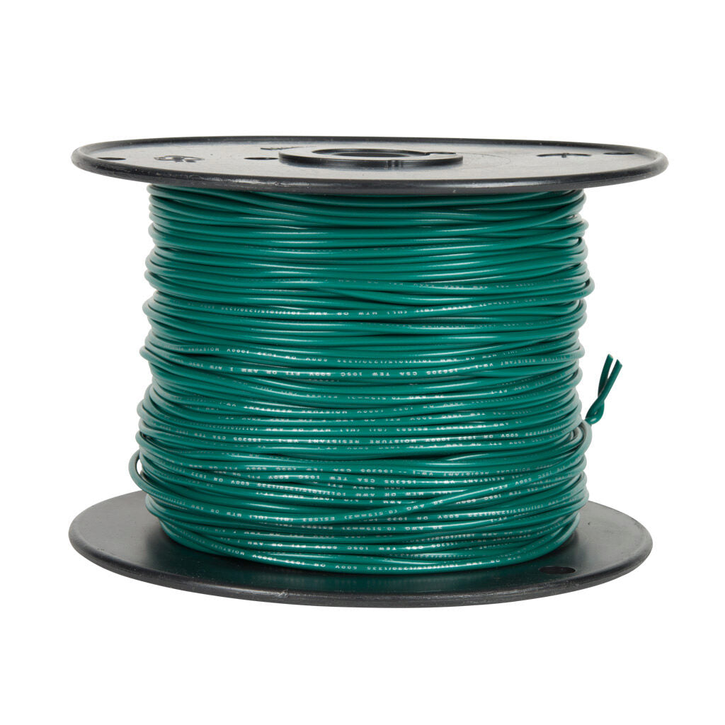 Atlas Wire MTW hook-up wire, single conductor, 22 AWG, 7-stranded, bare copper, PVC conductor insulation material, green, 600V, 1000ft spool.-MTW22GN10