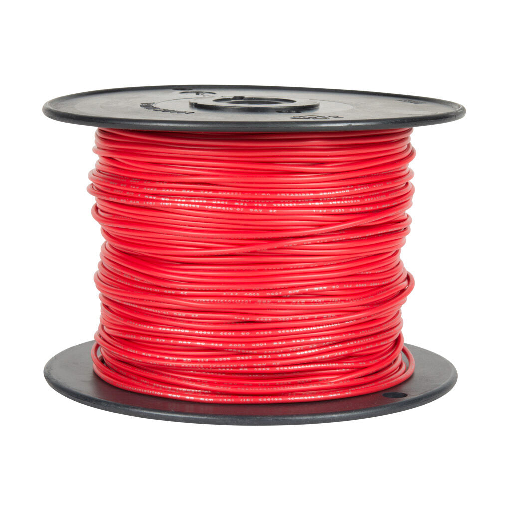 Atlas Wire MTW hook-up wire, single conductor, 22 AWG, 7-stranded, bare copper, PVC conductor insulation material, red, 600V, 500ft spool.-MTW22RD