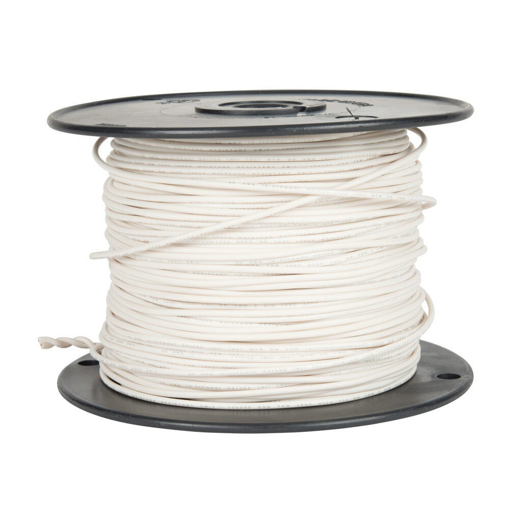 Atlas Wire MTW hook-up wire, single conductor, 22 AWG, 7-stranded, bare copper, PVC conductor insulation material, white, 600V, 1000ft spool.-MTW22WH10