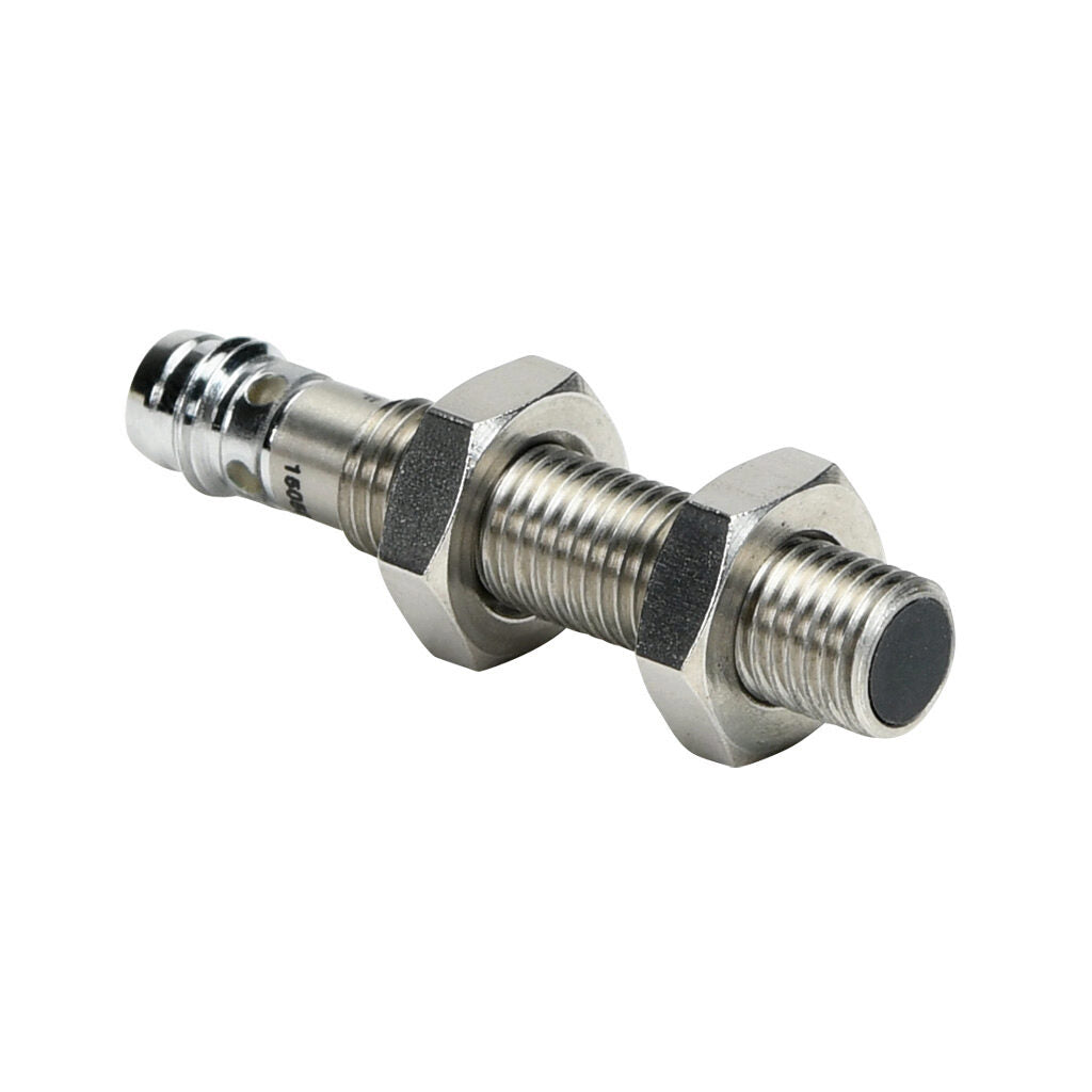 AchieVe inductive proximity sensor, tubular, 8mm diameter x 45mm body, 304 stainless steel housing, NPN, N.O. output, 1.5mm sensing distance, flush, 5 kHz switching frequency, IP67, 3-pin M8 quick-disconnect.-PAE-AN-1F