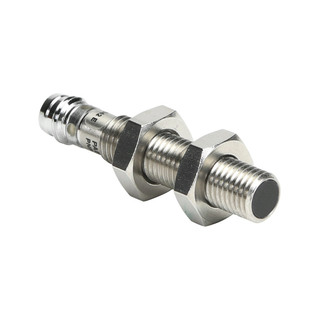 AchieVe inductive proximity sensor, tubular, 8mm diameter x 45mm body, 304 stainless steel housing, PNP, N.O. output, 1.5mm sensing distance, flush, 5 kHz switching frequency, IP67, 3-pin M8 quick-disconnect.-PAE-AP-1F