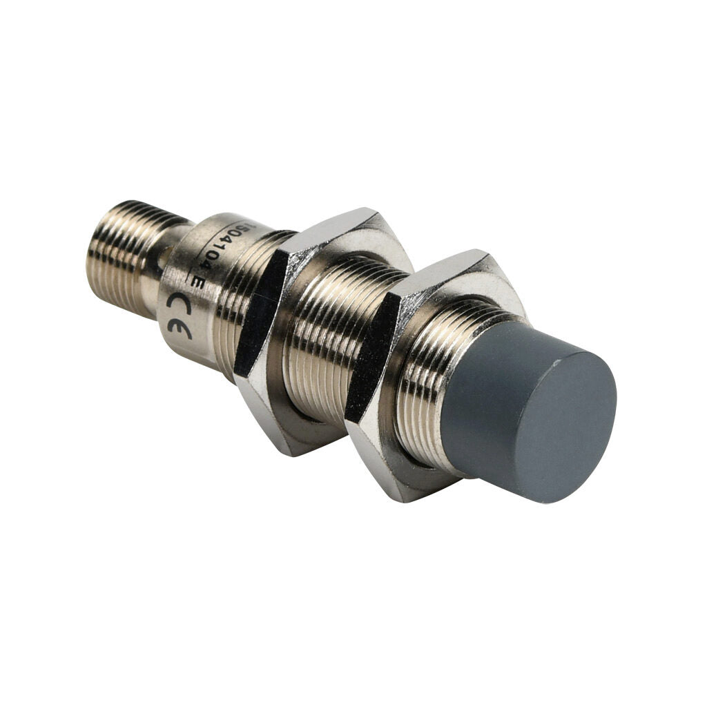 AchieVe inductive proximity sensor, tubular, 18mm diameter x 63.5mm body, nickel-plated brass housing, PNP, N.O. output, 8mm sensing distance, non-flush, 2 kHz switching frequency, IP67, 4-pin M12 quick-disconnect.-PAK-AP-2H