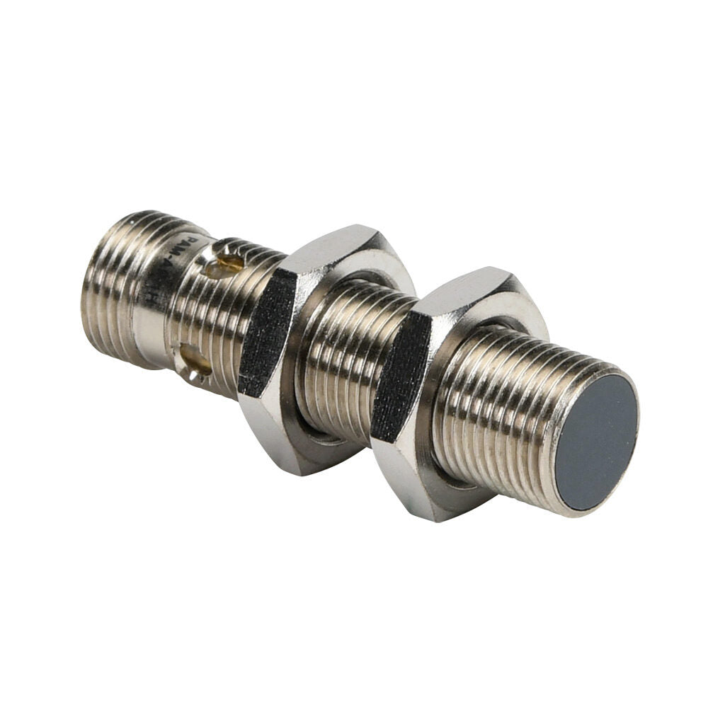 AchieVe inductive proximity sensor, tubular, 12mm diameter x 45mm body, nickel-plated brass housing, PNP, N.O. output, 2mm sensing distance, flush, 3 kHz switching frequency, IP67, 4-pin M12 quick-disconnect.-PAM-AP-1H