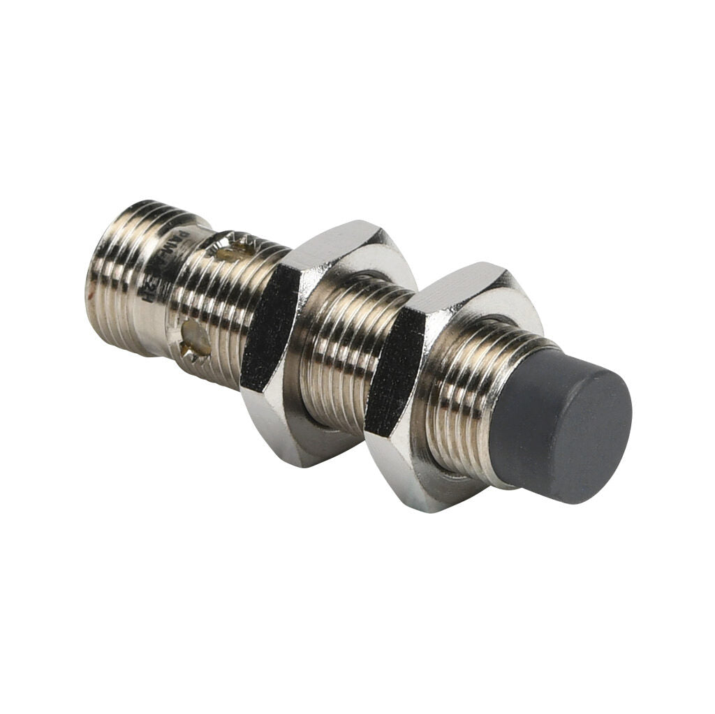 AchieVe inductive proximity sensor, tubular, 12mm diameter x 45mm body, nickel-plated brass housing, PNP, N.O. output, 4mm sensing distance, non-flush, 2 kHz switching frequency, IP67, 4-pin M12 quick-disconnect.-PAM-AP-2H