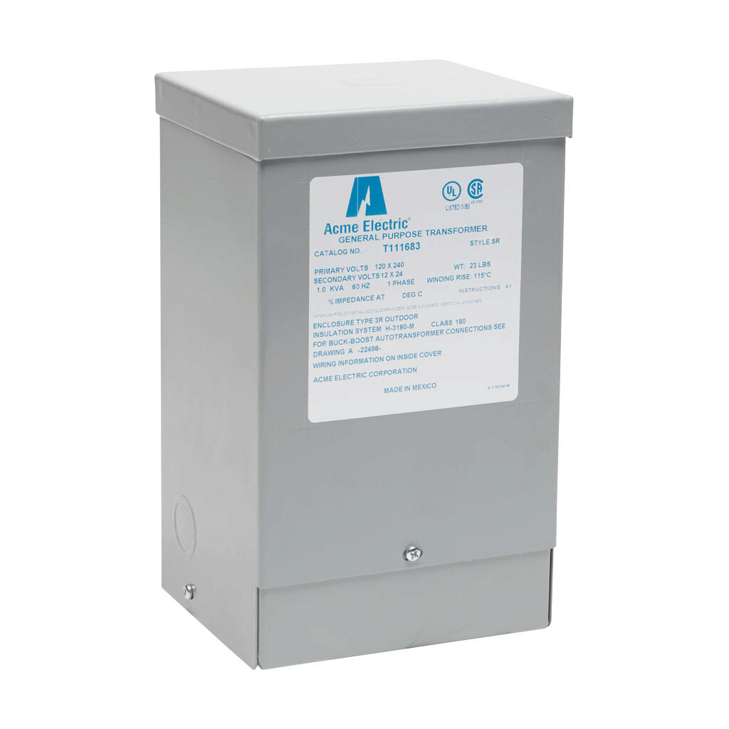 ACME buck-boost transformer, encapsulated core, 1 kVA, 1-phase, 120/240 VAC, 12/24 VAC secondary, 60 Hz, NEMA 3R, wall mount.-T111683
