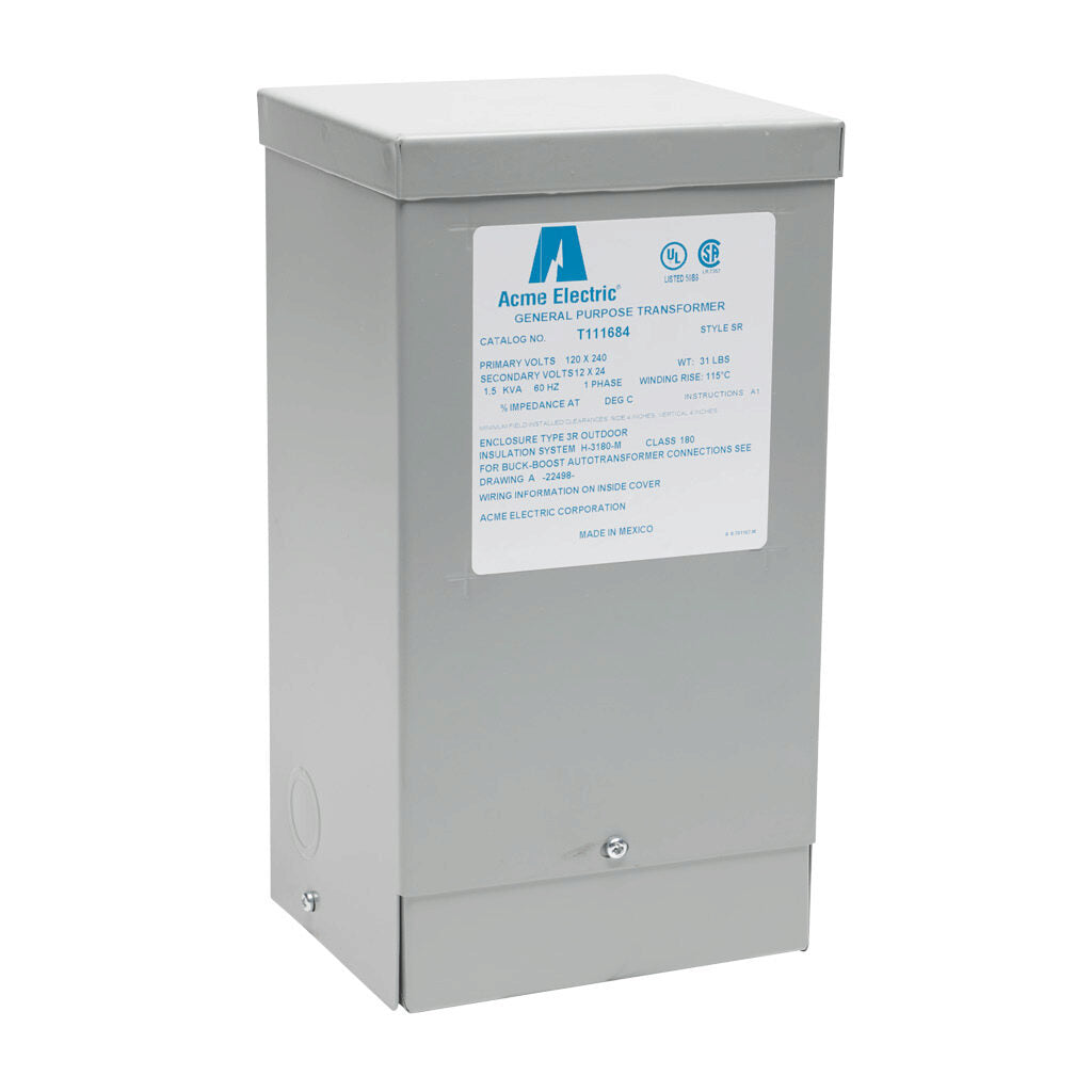 ACME buck-boost transformer, encapsulated core, 1.5 kVA, 1-phase, 120/240 VAC, 12/24 VAC secondary, 60 Hz, NEMA 3R, wall mount.-T111684