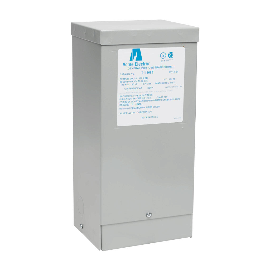 ACME buck-boost transformer, encapsulated core, 2 kVA, 1-phase, 120/240 VAC, 12/24 VAC secondary, 60 Hz, NEMA 3R, wall mount.-T111685