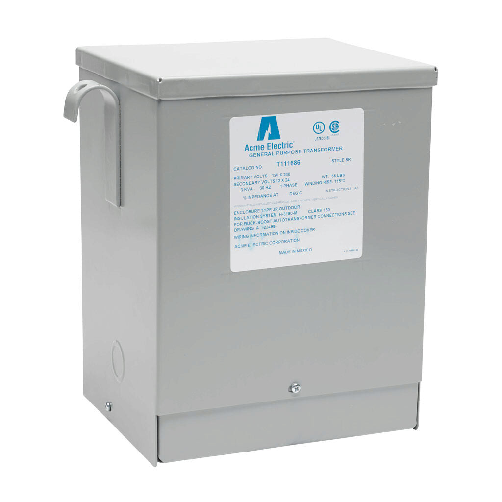 ACME buck-boost transformer, encapsulated core, 3 kVA, 1-phase, 120/240 VAC, 12/24 VAC secondary, 60 Hz, NEMA 3R, wall mount.-T111686