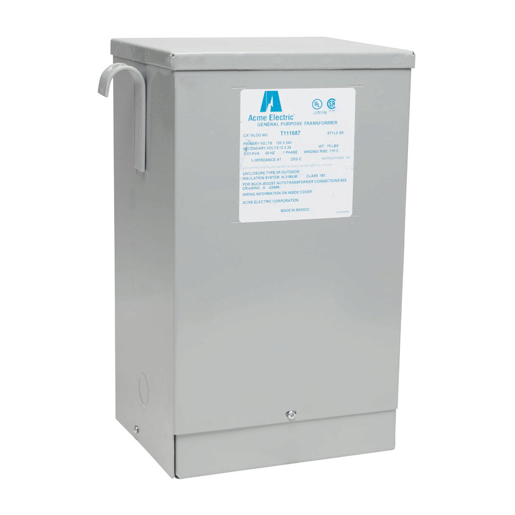 ACME buck-boost transformer, encapsulated core, 5 kVA, 1-phase, 120/240 VAC, 12/24 VAC secondary, 60 Hz, NEMA 3R, wall mount.-T111687