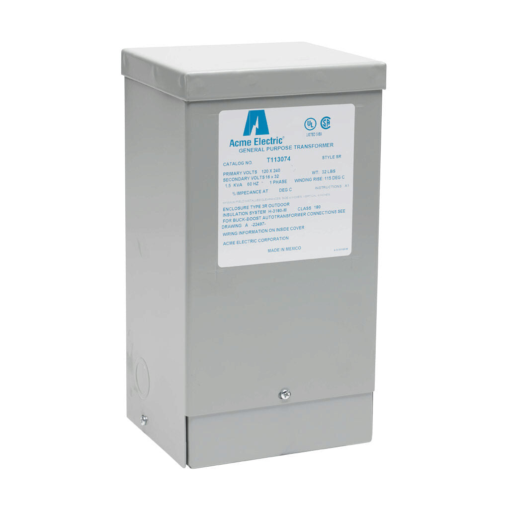 ACME buck-boost transformer, encapsulated core, 1.5 kVA, 1-phase, 120/240 VAC, 16/32 VAC secondary, 60 Hz, NEMA 3R, wall mount.-T113074