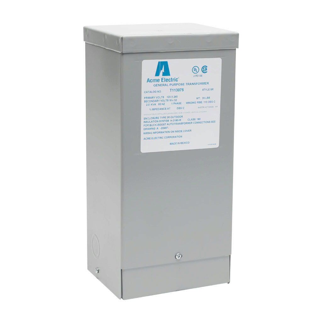 ACME buck-boost transformer, encapsulated core, 2 kVA, 1-phase, 120/240 VAC, 16/32 VAC secondary, 60 Hz, NEMA 3R, wall mount.-T113075