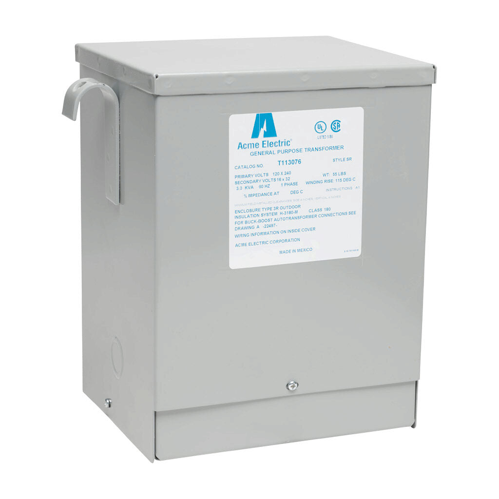 ACME buck-boost transformer, encapsulated core, 3 kVA, 1-phase, 120/240 VAC, 16/32 VAC secondary, 60 Hz, NEMA 3R, wall mount.-T113076