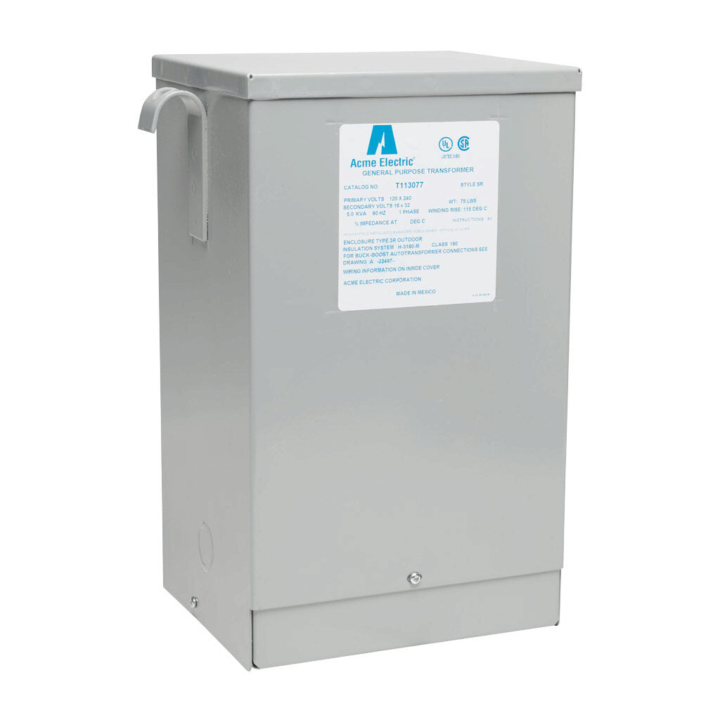 ACME buck-boost transformer, encapsulated core, 5 kVA, 1-phase, 120/240 VAC, 16/32 VAC secondary, 60 Hz, NEMA 3R, wall mount.-T113077