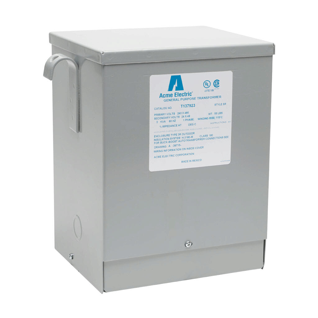 ACME buck-boost transformer, encapsulated core, 3 kVA, 1-phase, 240/480 VAC, 24/48 VAC secondary, 60 Hz, NEMA 3R, wall mount.-T137923