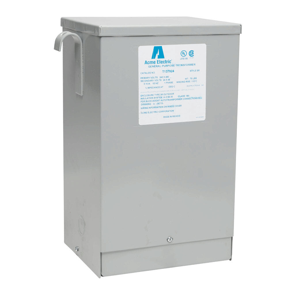 ACME buck-boost transformer, encapsulated core, 5 kVA, 1-phase, 240/480 VAC, 24/48 VAC secondary, 60 Hz, NEMA 3R, wall mount.-T137924