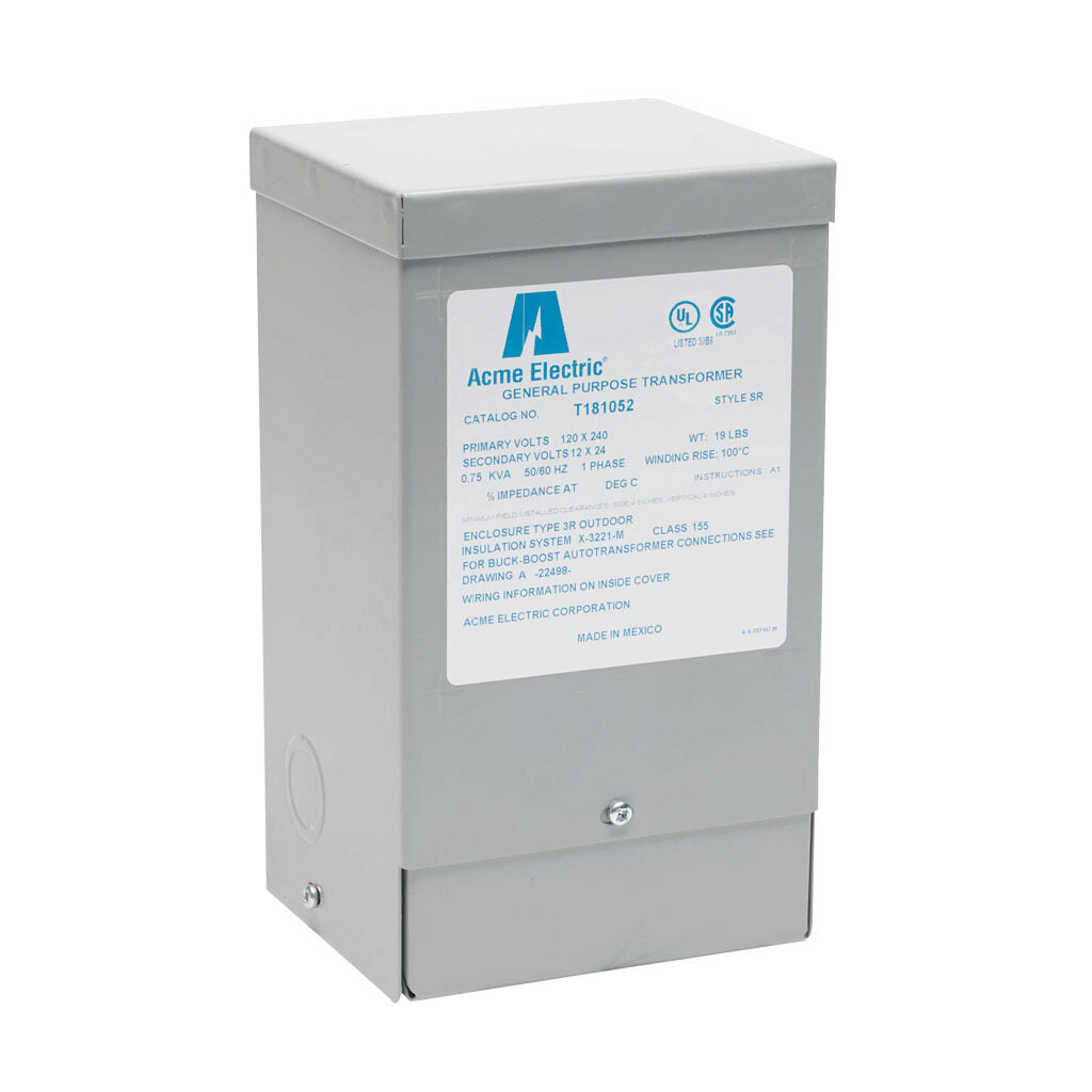 ACME buck-boost transformer, encapsulated core, 750 VA, 1-phase, 120/240 VAC, 12/24 VAC secondary, 50/60 Hz, NEMA 3R, wall mount.-T181052