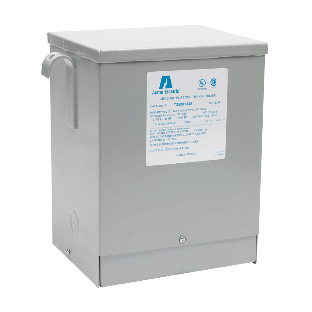 ACME general purpose transformer, encapsulated core, 3 kVA, 1-phase, 240/480 VAC, 120/240 VAC secondary, 60 Hz, electrostatic shield, NEMA 3R, wall mount.-T2530134S