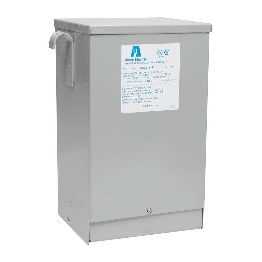 ACME general purpose transformer, encapsulated core, 5 kVA, 1-phase, 240/480 VAC, 120/240 VAC secondary, 60 Hz, electrostatic shield, NEMA 3R, wall mount.-T2530144S