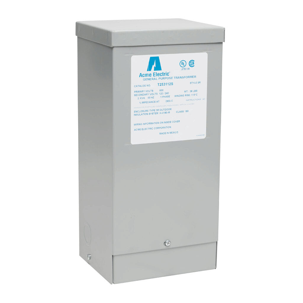 ACME general purpose transformer, encapsulated core, 2 kVA, 1-phase, 600 VAC, 120/240 VAC secondary, 60 Hz, electrostatic shield, NEMA 3R, wall mount.-T253112S