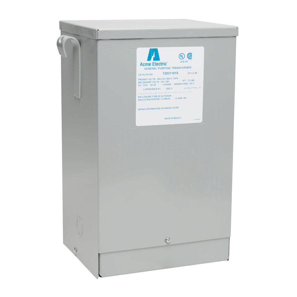 ACME general purpose transformer, encapsulated core, 5 kVA, 1-phase, 600 VAC, 120/240 VAC secondary, 60 Hz, electrostatic shield, NEMA 3R, wall mount.-T2531141S