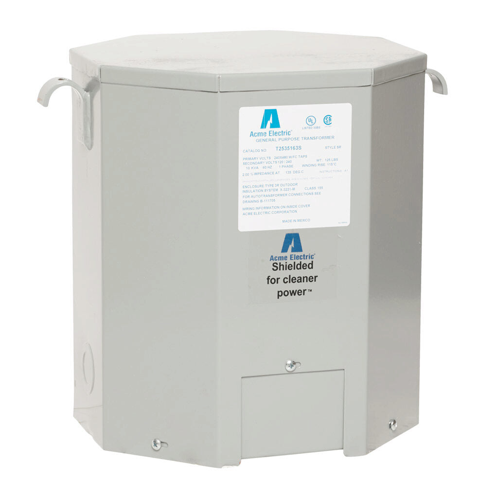 ACME general purpose transformer, encapsulated core, 10 kVA, 1-phase, 240/480 VAC, 120/240 VAC secondary, 60 Hz, electrostatic shield, NEMA 3R, wall mount.-T2535163S
