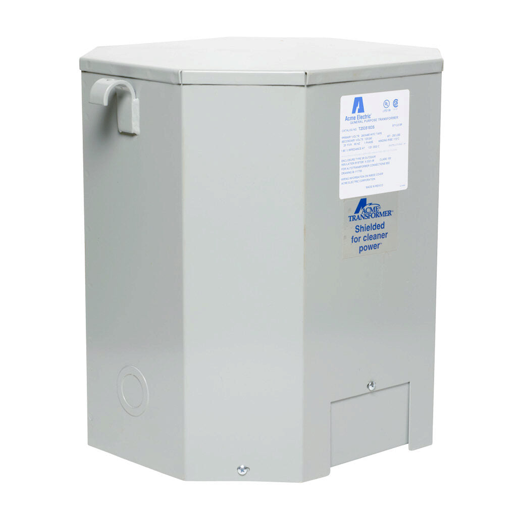 ACME general purpose transformer, encapsulated core, 25 kVA, 1-phase, 240/480 VAC, 120/240 VAC secondary, 60 Hz, electrostatic shield, NEMA 3R, wall mount.-T2535183S