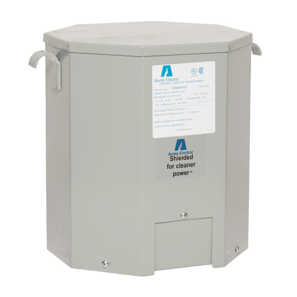 ACME general purpose transformer, encapsulated core, 10 kVA, 1-phase, 600 VAC, 120/240 VAC secondary, 60 Hz, electrostatic shield, NEMA 3R, wall mount.-T2536161S