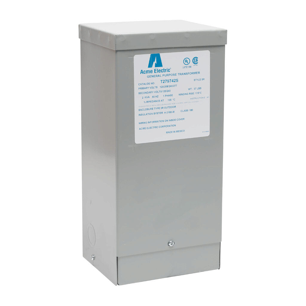 ACME general purpose transformer, encapsulated core, 2 kVA, 1-phase, 120-277 VAC selectable, 120/240 VAC secondary, 60 Hz, electrostatic shield, NEMA 3R, wall mount.-T279742S