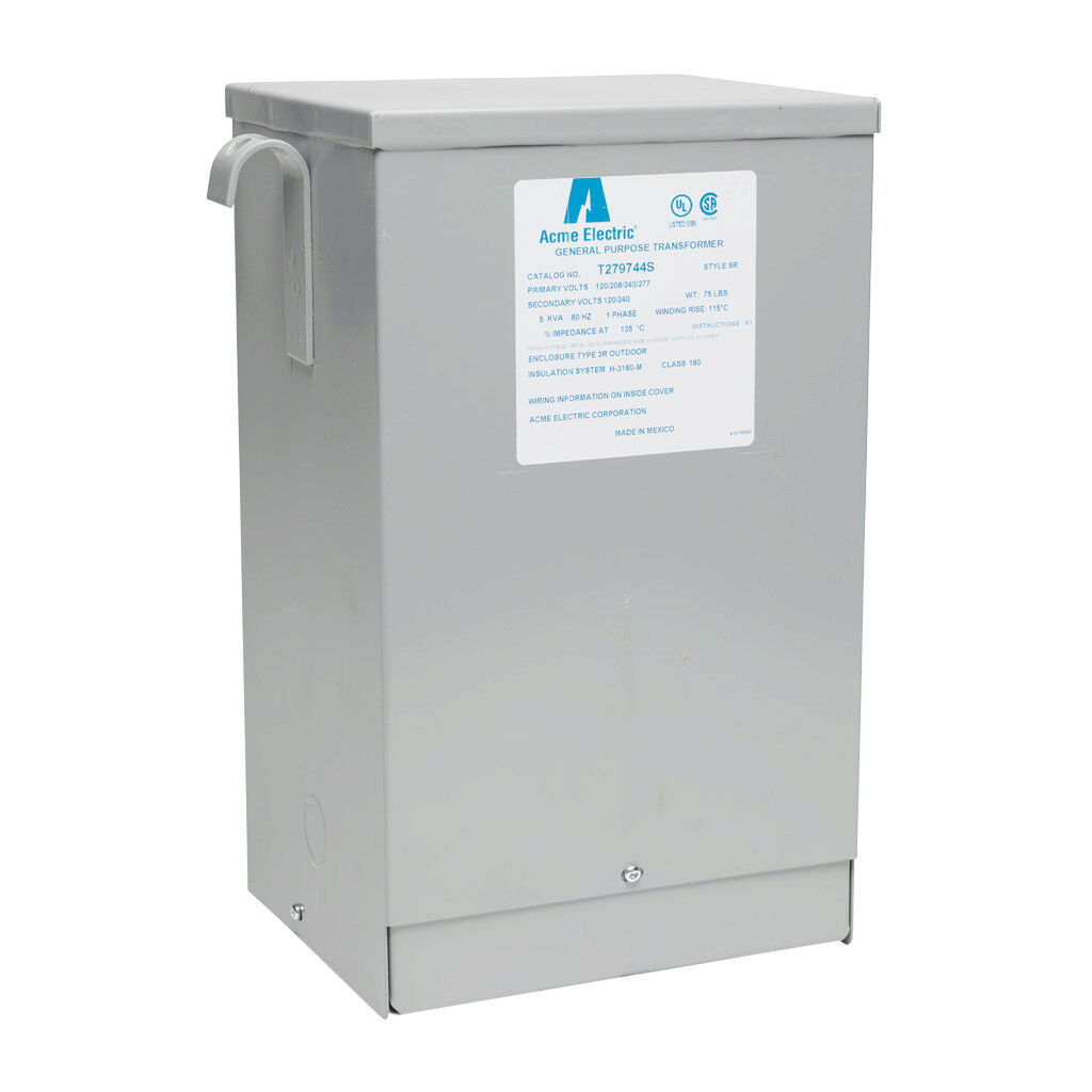 ACME general purpose transformer, encapsulated core, 5 kVA, 1-phase, 120-277 VAC selectable, 120/240 VAC secondary, 60 Hz, electrostatic shield, NEMA 3R, wall mount.-T279744S