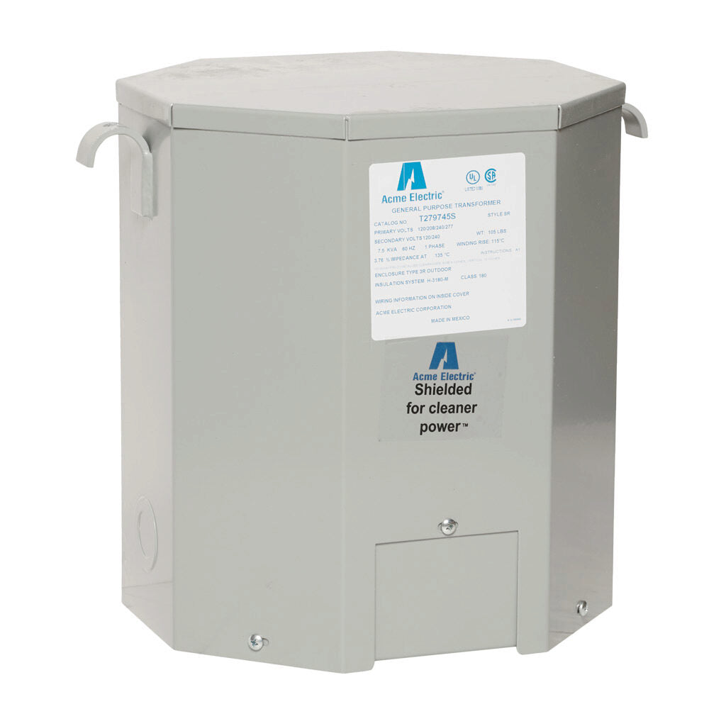 ACME general purpose transformer, encapsulated core, 7.5 kVA, 1-phase, 120-277 VAC selectable, 120/240 VAC secondary, 60 Hz, electrostatic shield, NEMA 3R, wall mount.-T279745S