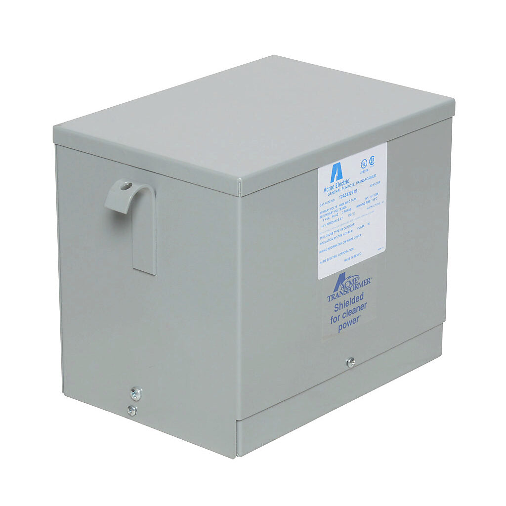 ACME general purpose transformer, encapsulated core, 6 kVA, 3-phase, 480 VAC Delta, 240/120 VAC Delta (center tap) secondary, 60 Hz, electrostatic shield, NEMA 3R, wall mount.-T2A533291S