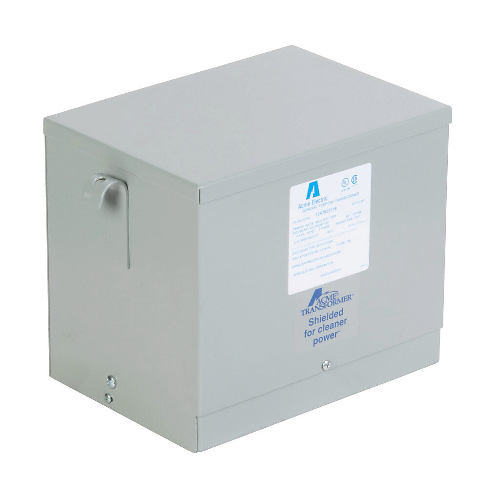 ACME general purpose transformer, encapsulated core, 6 kVA, 3-phase, 600 VAC Delta, 208Y/120 VAC secondary, 60 Hz, electrostatic shield, NEMA 3R, wall mount.-T2A793311S