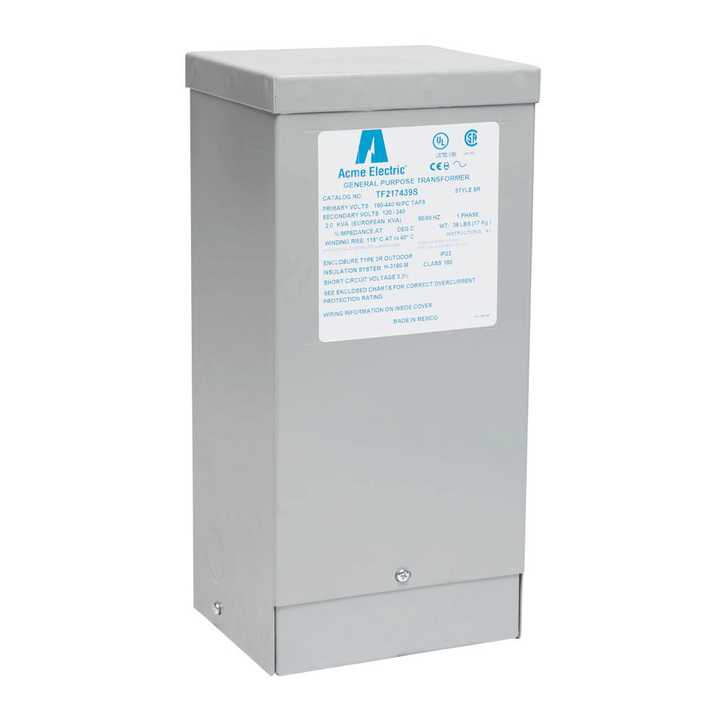 ACME general purpose transformer, encapsulated core, 2 kVA, 1-phase, 190-440 VAC selectable, 120/240 VAC secondary, 50/60 Hz, electrostatic shield, NEMA 3R, wall mount.-TF217439S