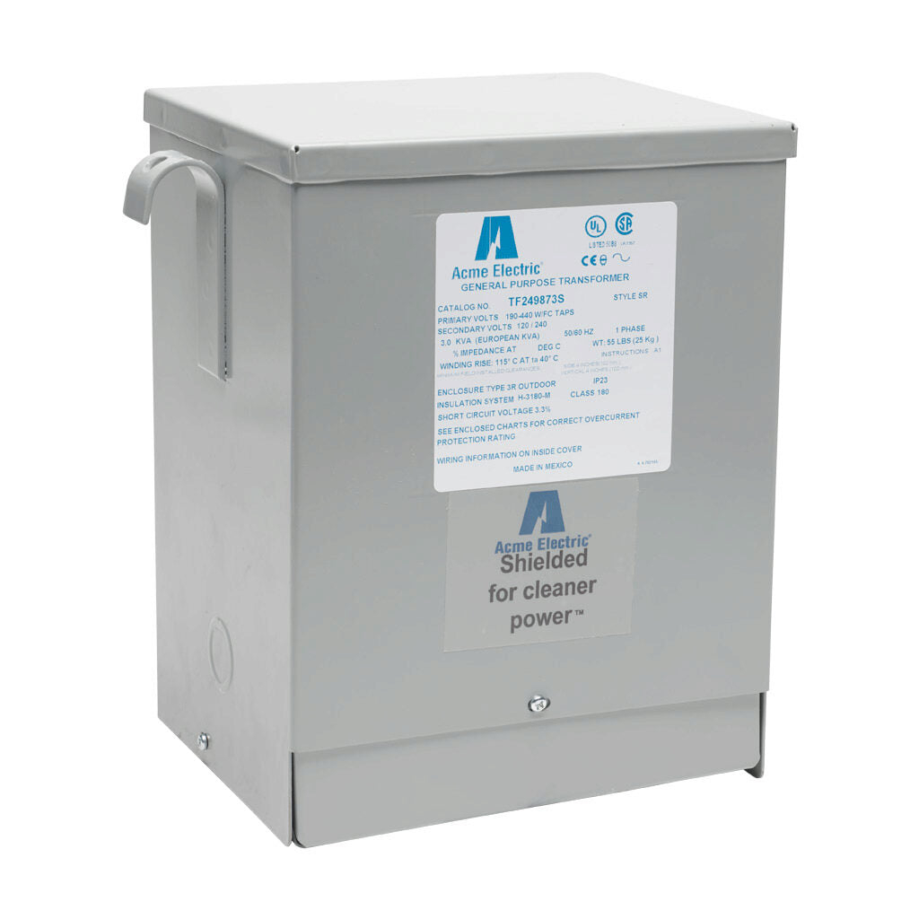 ACME general purpose transformer, encapsulated core, 3 kVA, 1-phase, 190-440 VAC selectable, 120/240 VAC secondary, 50/60 Hz, electrostatic shield, NEMA 3R, wall mount.-TF249873S