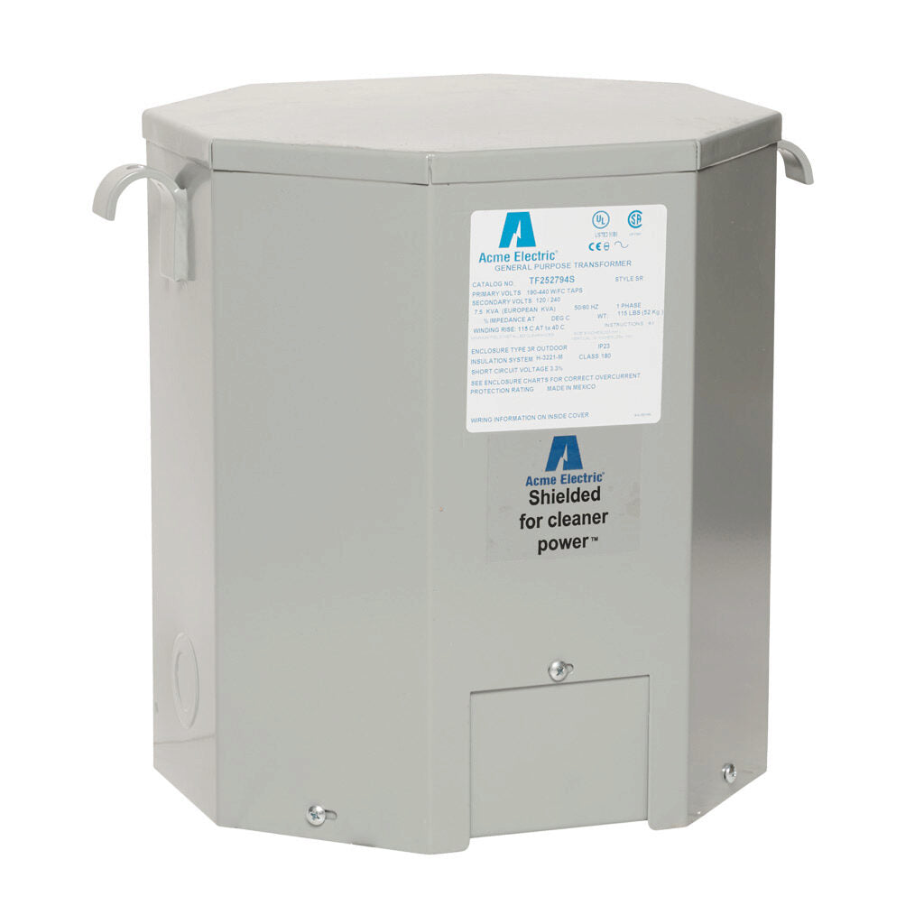 ACME general purpose transformer, encapsulated core, 7.5 kVA, 1-phase, 190-440 VAC selectable, 120/240 VAC secondary, 50/60 Hz, electrostatic shield, NEMA 3R, wall mount.-TF252794S