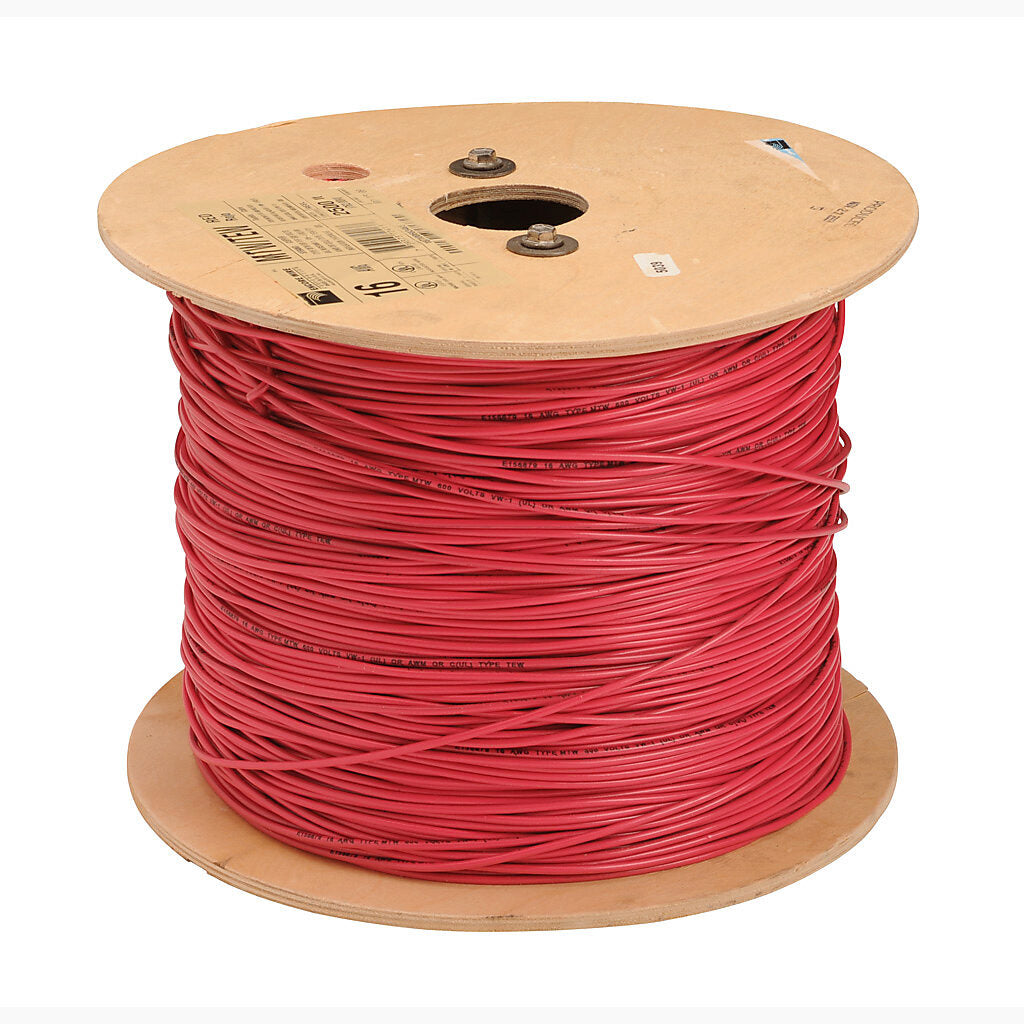 Atlas Wire TFFN building wire, single conductor, 16 AWG, 26-stranded, bare copper, PVC conductor insulation material, red, nylon jacket, clear, 600V, 2500ft reel.-TFFN16RD25