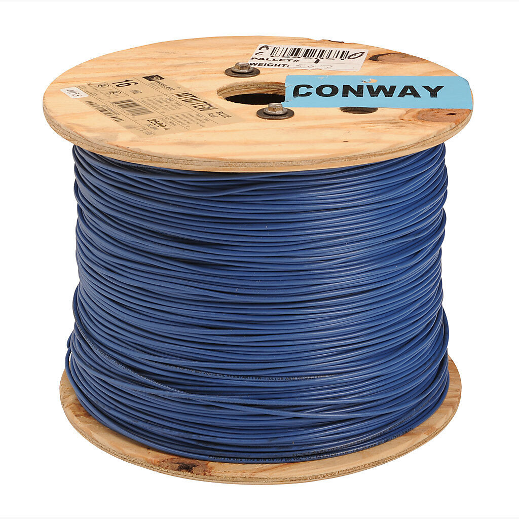 Atlas Wire TFFN building wire, single conductor, 18 AWG, 16-stranded, bare copper, PVC conductor insulation material, blue, nylon jacket, clear, 600V, 2500ft reel.-TFFN18BL25