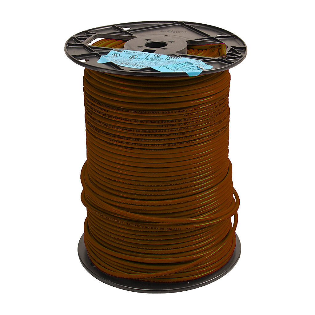 Atlas Wire THHN building wire, single conductor, 10 AWG, 19-stranded, bare copper, PVC conductor insulation material, brown, nylon jacket, clear, 600V, 500ft spool.-THHN10BN