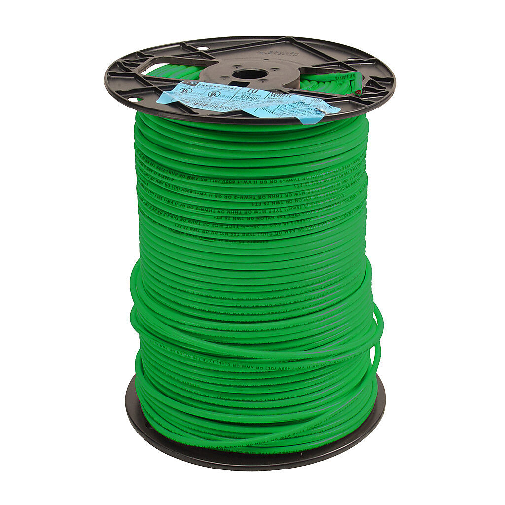 Atlas Wire THHN building wire, single conductor, 10 AWG, 19-stranded, bare copper, PVC conductor insulation material, green, nylon jacket, clear, 600V, 500ft spool.-THHN10GN