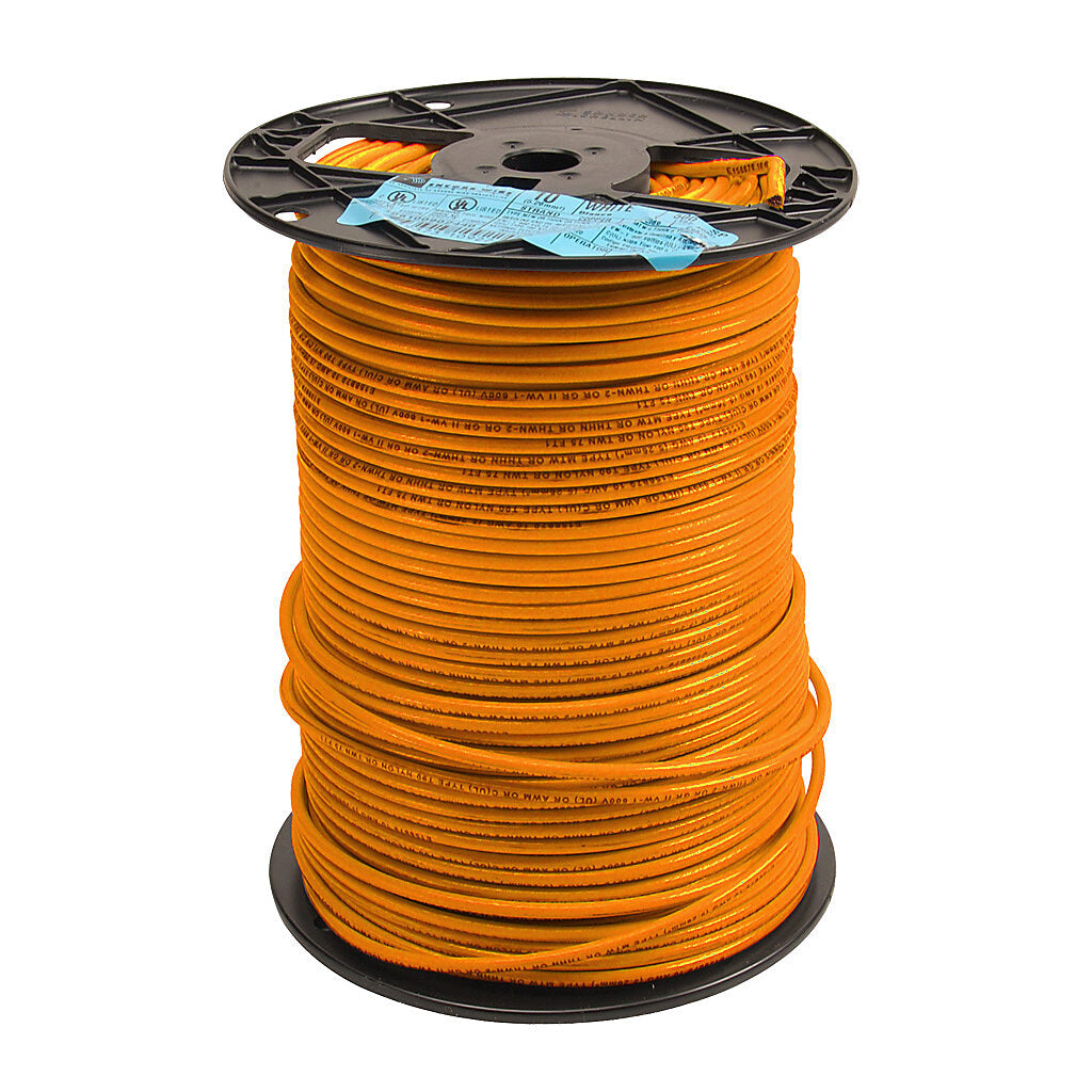 Atlas Wire THHN building wire, single conductor, 10 AWG, 19-stranded, bare copper, PVC conductor insulation material, orange, nylon jacket, clear, 600V, 500ft spool.-THHN10OR