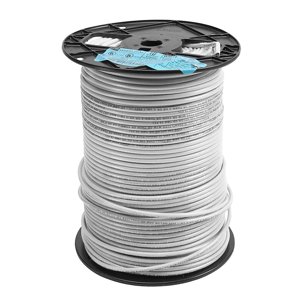 Atlas Wire THHN building wire, single conductor, 10 AWG, 19-stranded, bare copper, PVC conductor insulation material, white, nylon jacket, clear, 600V, 500ft spool.-THHN10WH