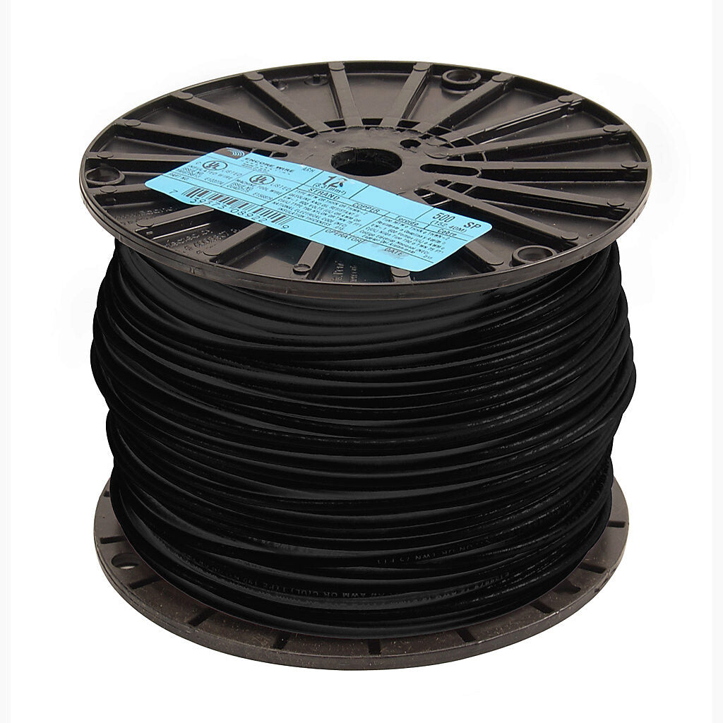 Atlas Wire THHN building wire, single conductor, 12 AWG, 19-stranded, bare copper, PVC conductor insulation material, black, nylon jacket, clear, 600V, 500ft spool.-THHN12BK