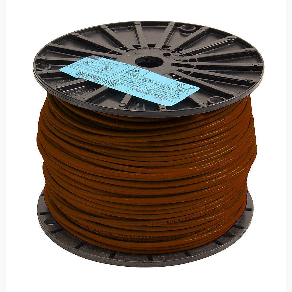 Atlas Wire THHN building wire, single conductor, 12 AWG, 19-stranded, bare copper, PVC conductor insulation material, brown, nylon jacket, clear, 600V, 500ft spool.-THHN12BN